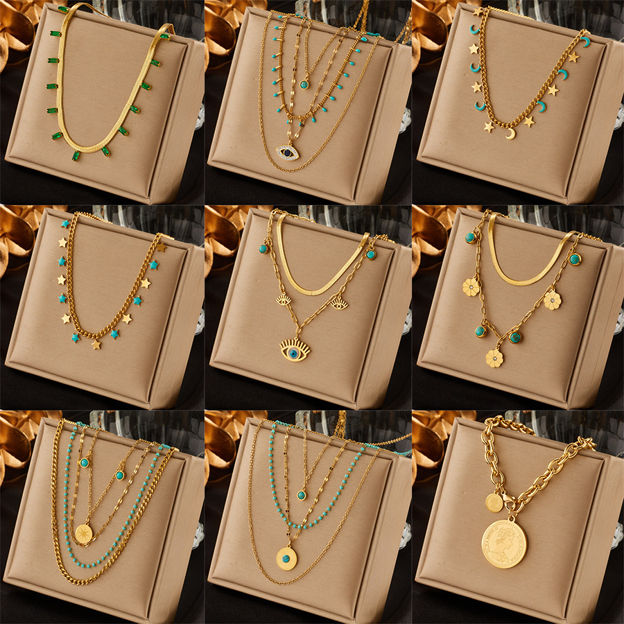 Trendy, niche, new design, retro-style, high-end stainless steel clavicle chain with multi-layered, irregular design.