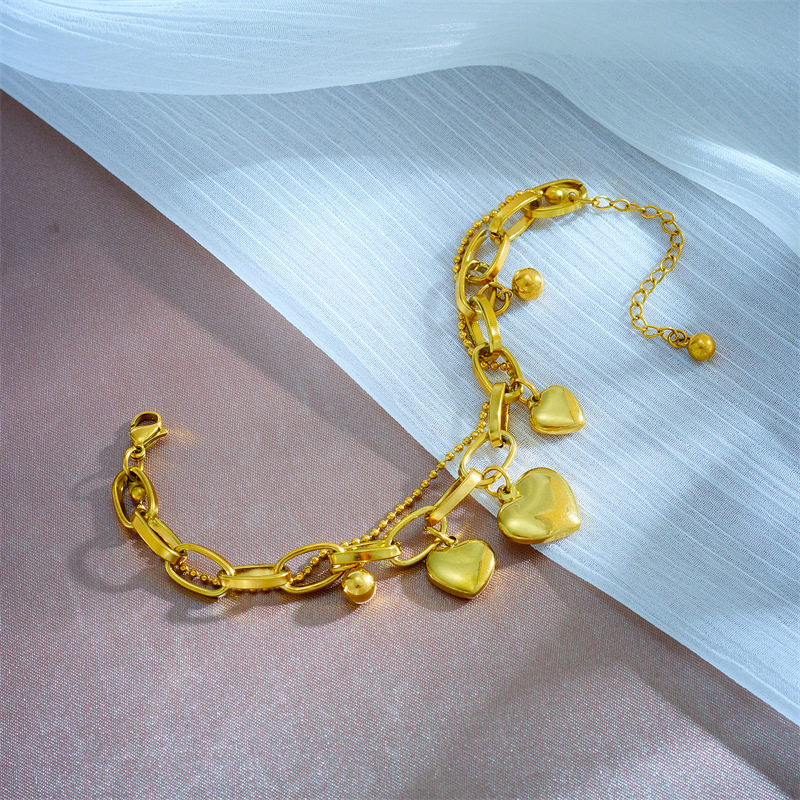 European and American retro fashion heart-shaped multi-layered metal titanium steel chain simple niche versatile jewelry bracelet