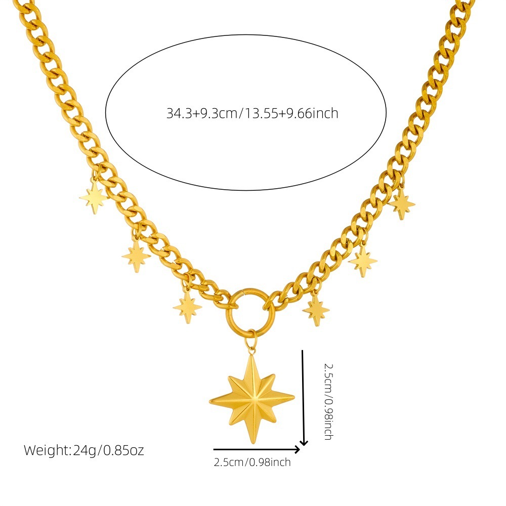 European and American unisex stainless steel chunky chain necklace with star, diamond-encrusted wings, sun pendant, sweater chain, jewelry wholesale.