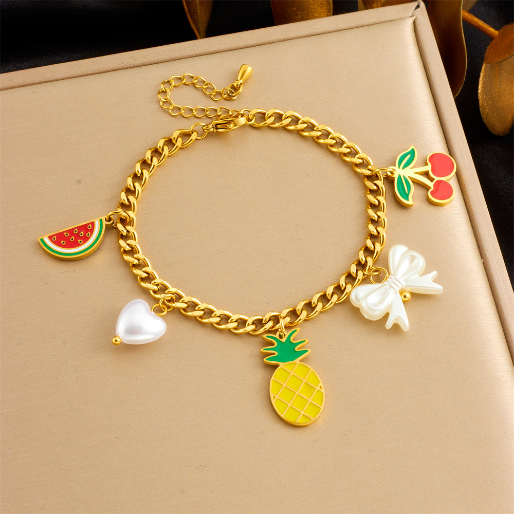 Cross-border fashion creative cartoon cute dripping fruit grape pineapple cherry bow seashell jewelry set