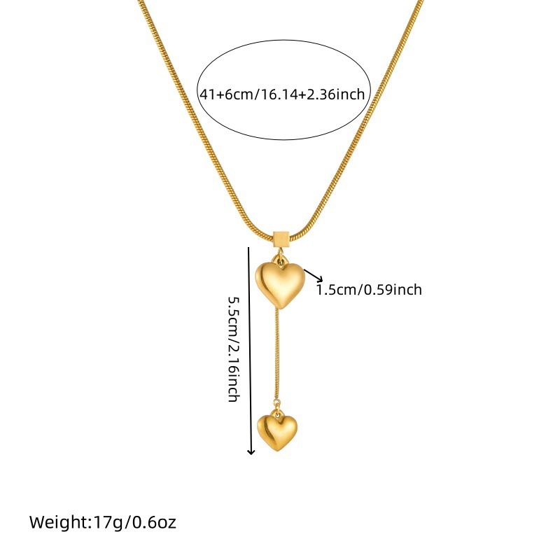 Cross-border fashion minimalist metal high-end cool style heart pendant tassel chain stainless steel gold-plated necklace