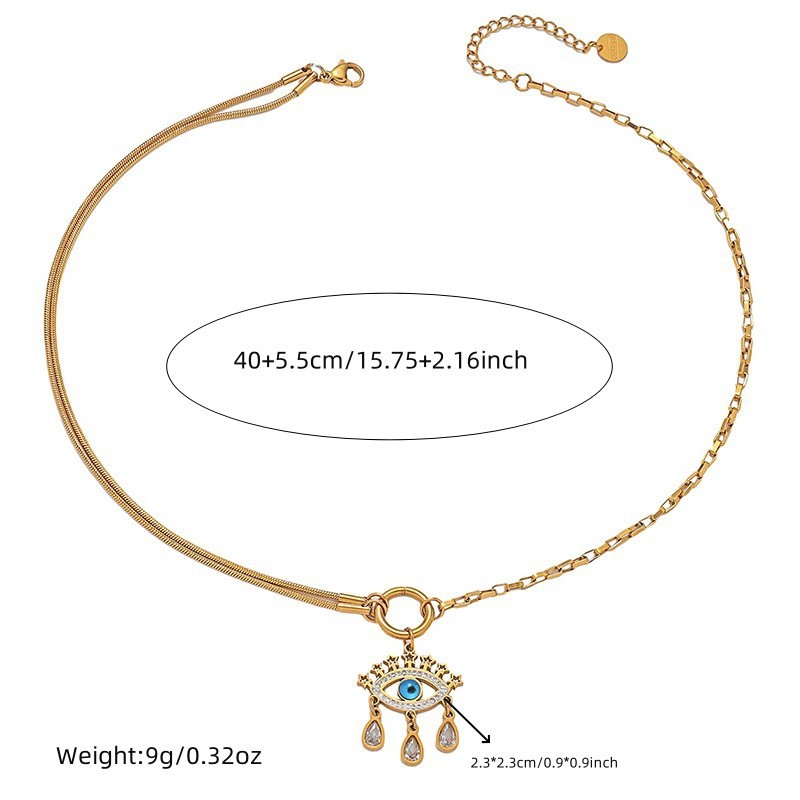 Japanese and Korean cross-border AB chain clavicle chain with star tassel, rhinestone eyes, teardrop pendant, stainless steel necklace.