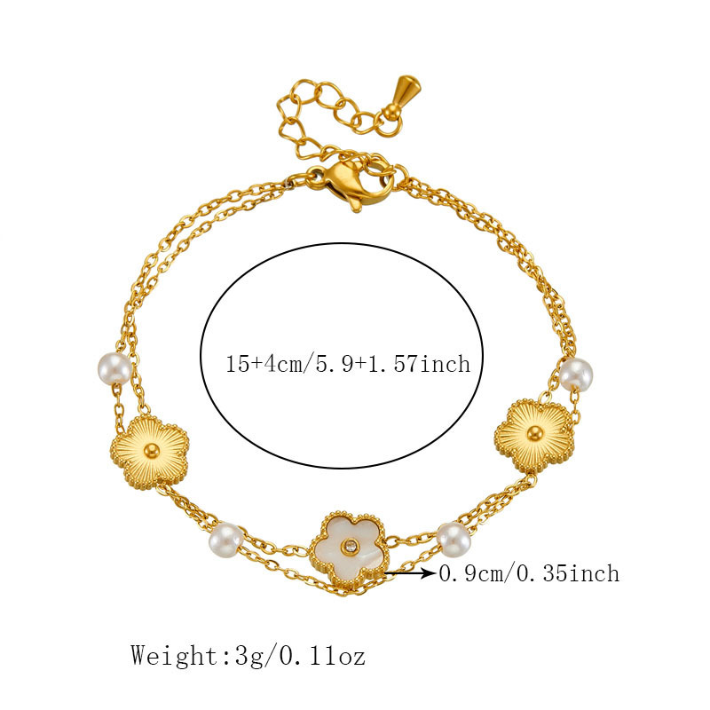 European and American style niche retro diamond-encrusted multi-layered gold-plated stainless steel chain square flower accessory bracelet