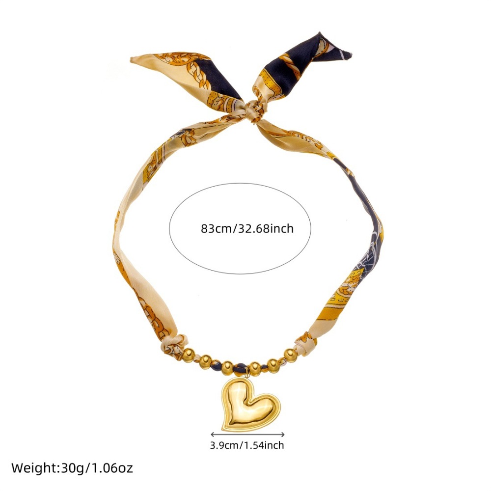 European and American style retro printed colorful ribbon cord gold-plated stainless steel heart cross bird necklace