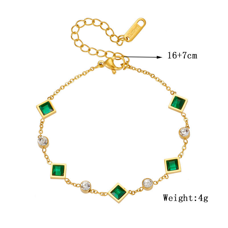 Niche, fashionable, and subtly luxurious emerald-cut cubic zirconia minimalist jewelry bracelet.