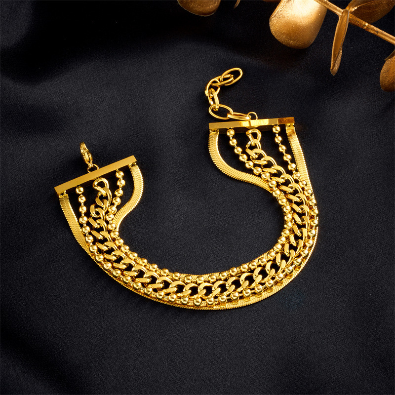 European and American style multi-layer titanium steel personalized retro trendy punk hip-hop irregular chain wide bracelet