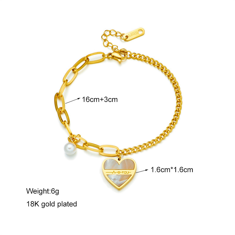 European and American cross-border niche design fashionable high-end retro irregular titanium steel chain pearl heart pendant bracelet