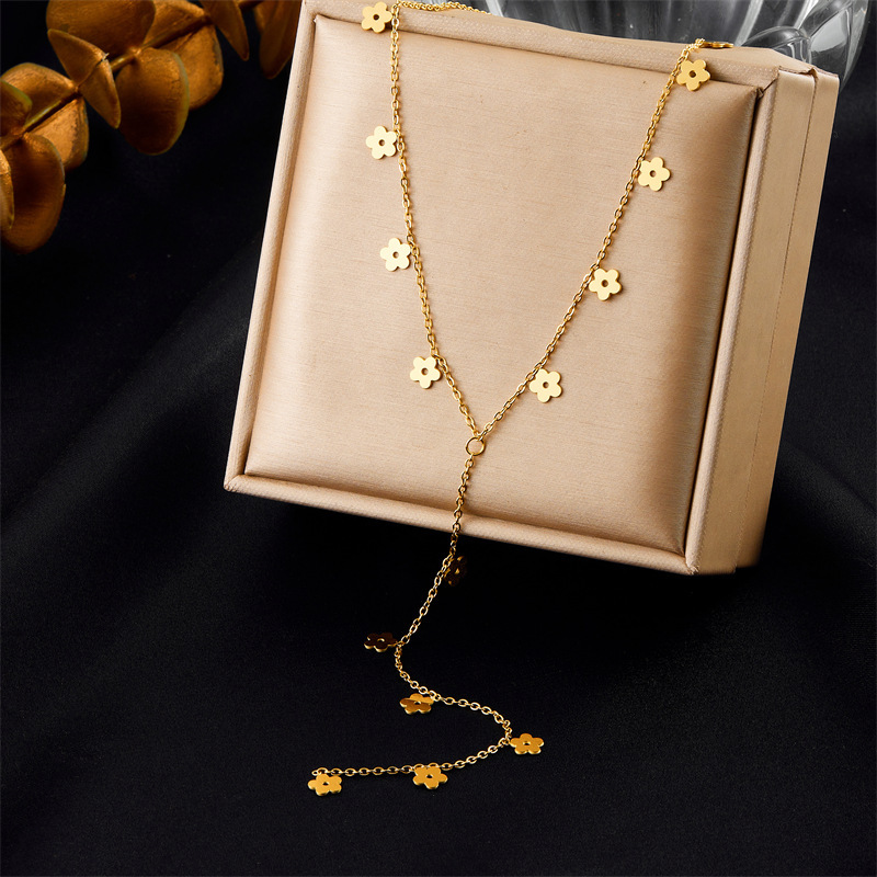 Cross-border fashion, simple and versatile, gold-plated stainless steel flower, butterfly, heart, Y-shaped chain bracelet necklace