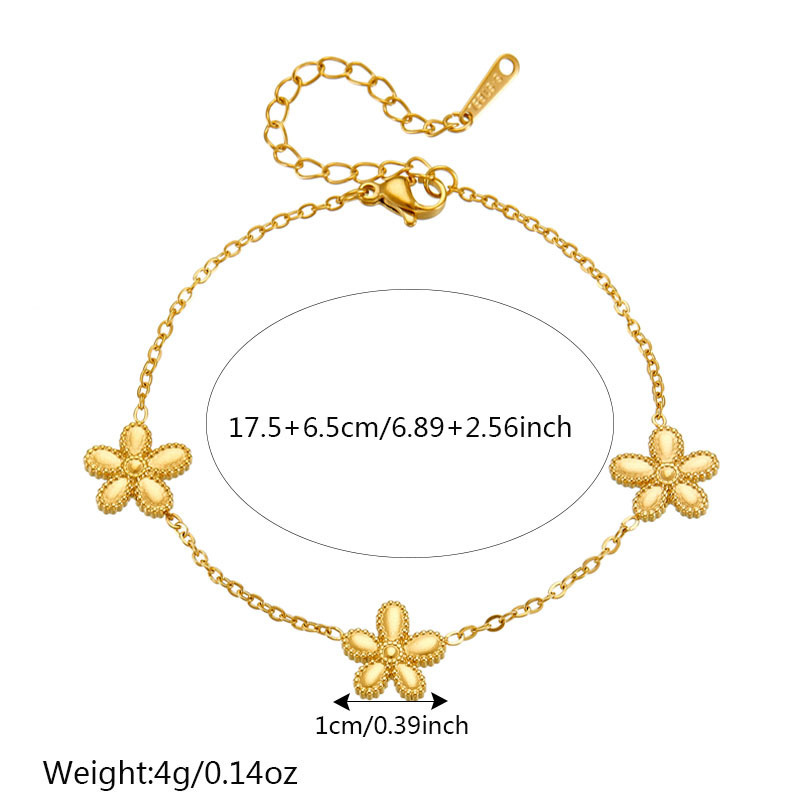 European and American style, simple and versatile, gold-plated stainless steel five-petal flower accessory chain jewelry bracelet