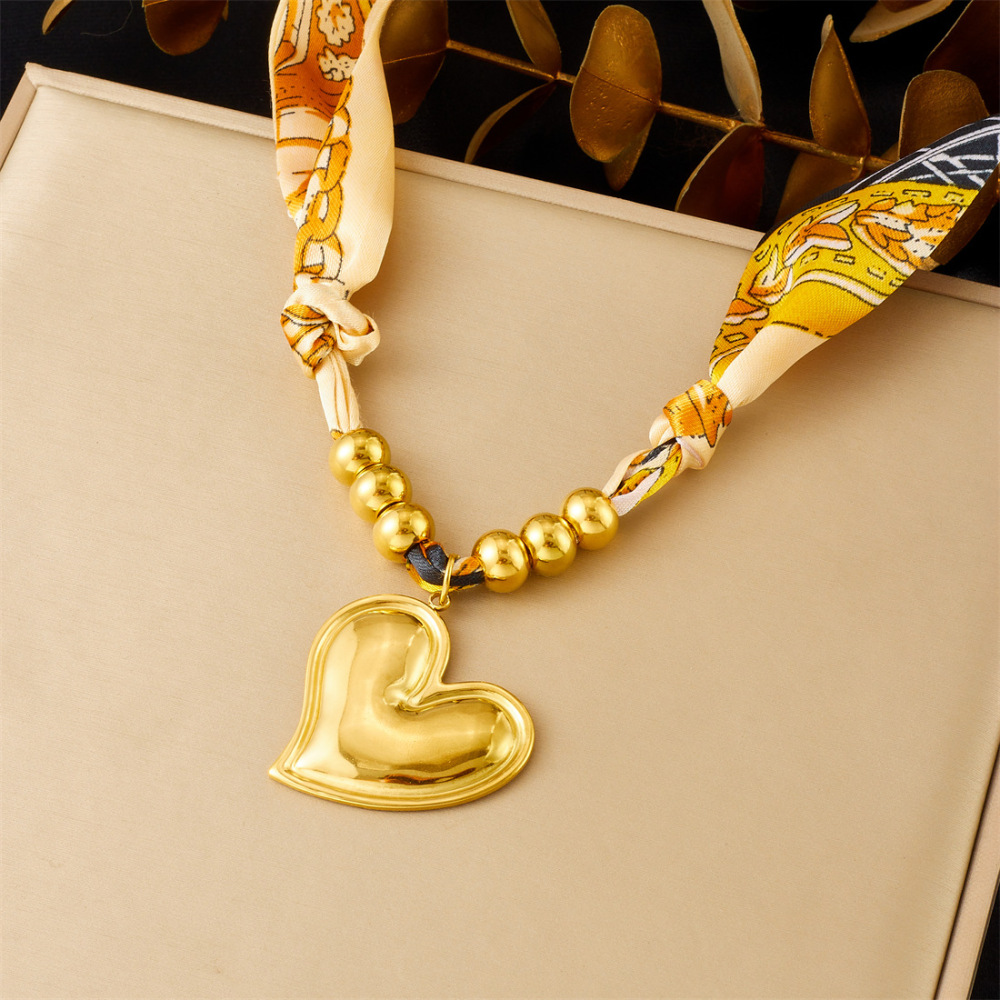 European and American style retro printed colorful ribbon cord gold-plated stainless steel heart cross bird necklace