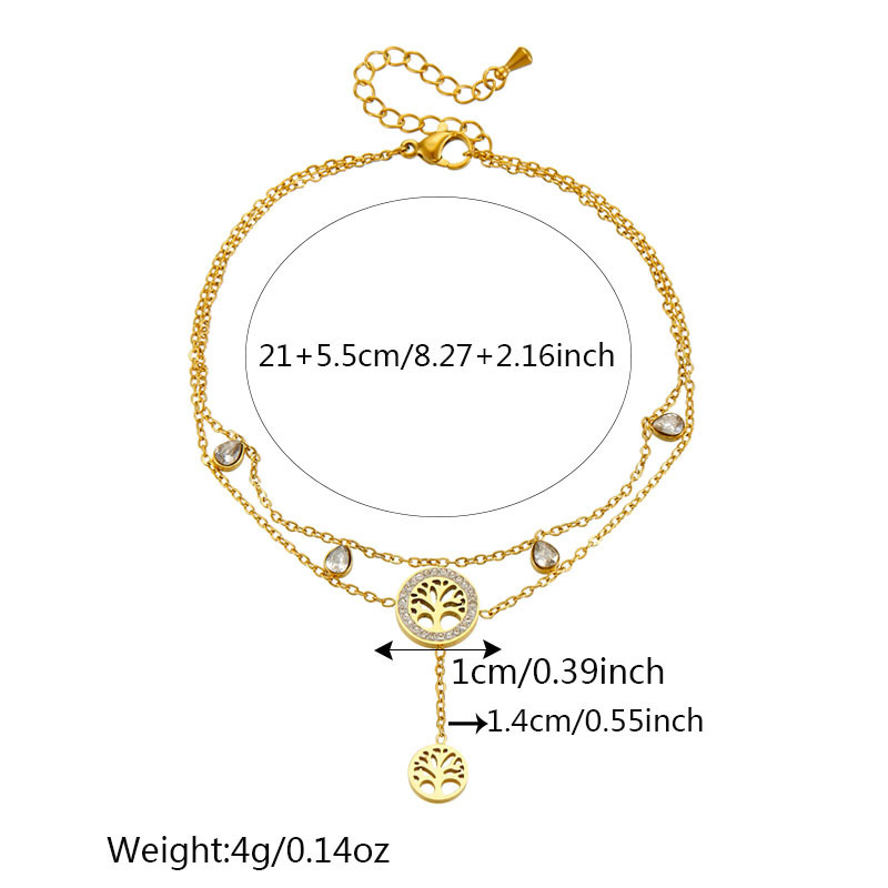 European and American cross-border fashion minimalist chain double-layered tassel five-pointed star tree of life pendant anklet