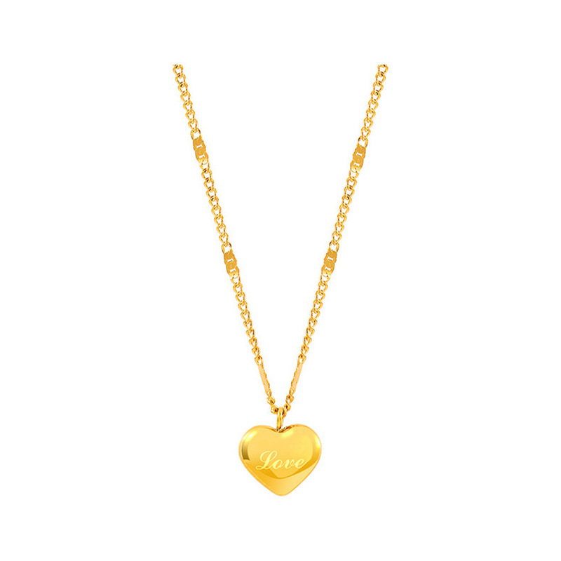 Korean style, fashionable and simple, gold-plated engraved heart pendant, stainless steel chain jewelry, women's necklace.
