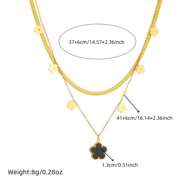 Korean style, fashionable, simple, suitable for commuting, double-layered heart butterfly stainless steel flower accessory chain pendant necklace