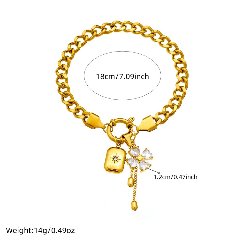 New cross-border fashion sweet and cool rhinestone-encrusted flower star square pendant tassel chain stainless steel jewelry set