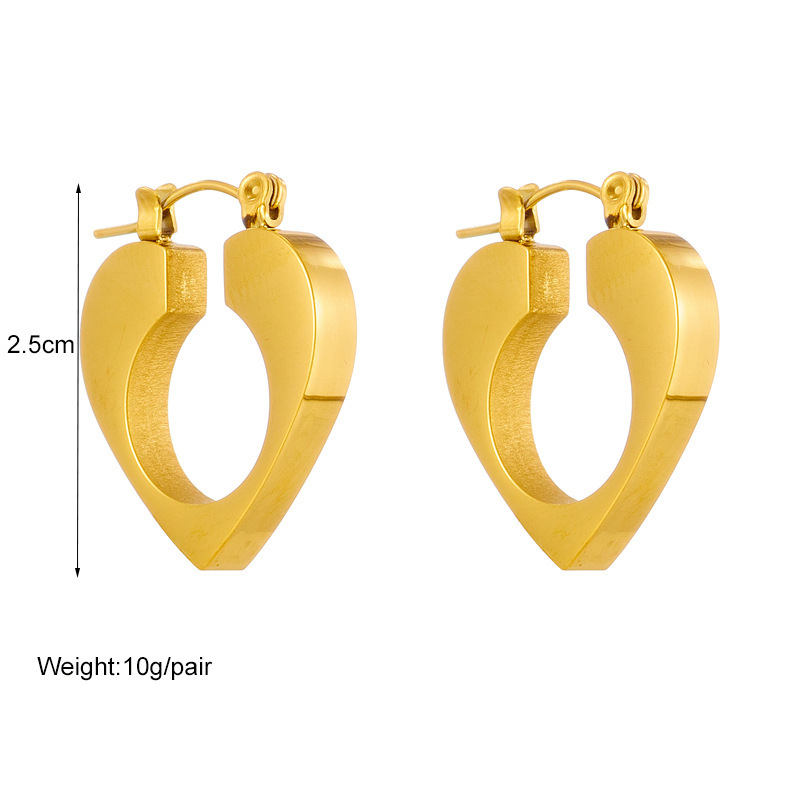 Korean style minimalist niche high-end cool minimalist design hollow heart titanium steel metal versatile earrings
