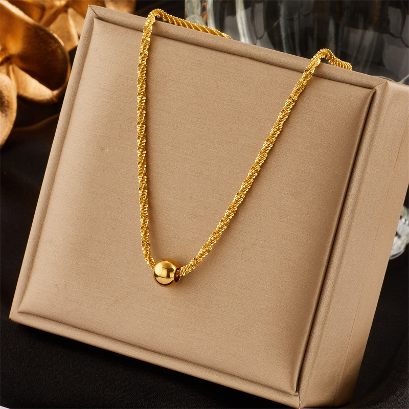 European and American cross-border fashion niche design metal titanium steel round bead spiral wave clavicle chain necklace, versatile and simple