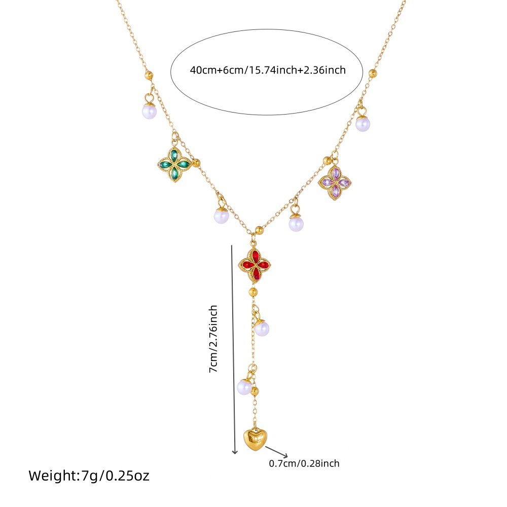 Korean style fashionable colored glass rhinestone geometric pendant with dripping strawberry fruit design, gold-plated stainless steel Y-shaped necklace.