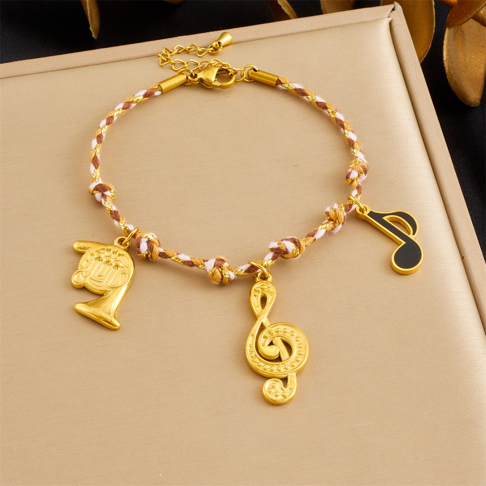 Cross-border fashion bohemian retro style colorful rope braided chain gold-plated stainless steel multi-element pendant set