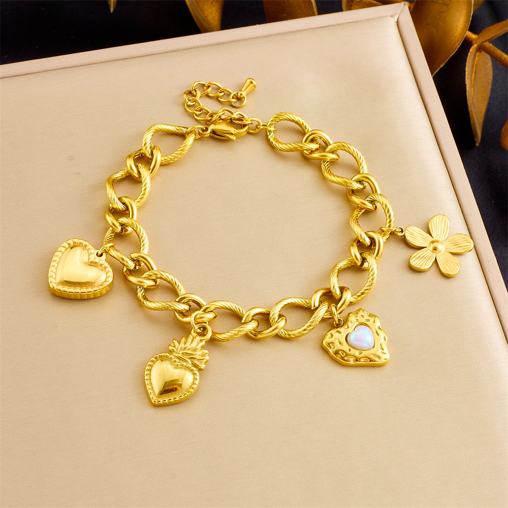 New cross-border gold-plated stainless steel O-chain flower and heart chain Cuban unisex jewelry bracelet