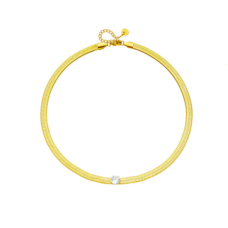 European and American fashion niche design, versatile and simple, diamond-encrusted titanium steel metal jewelry, snake bone chain necklace