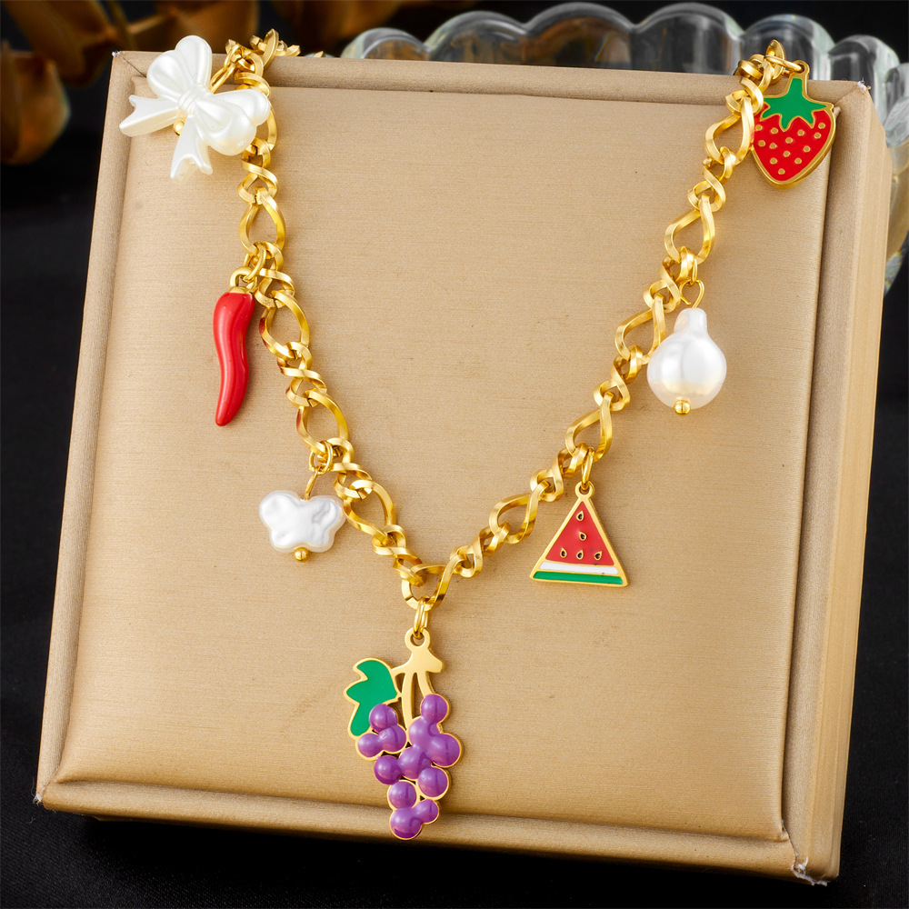 Cross-border fashion creative cartoon cute dripping fruit grape pineapple cherry bow seashell jewelry set