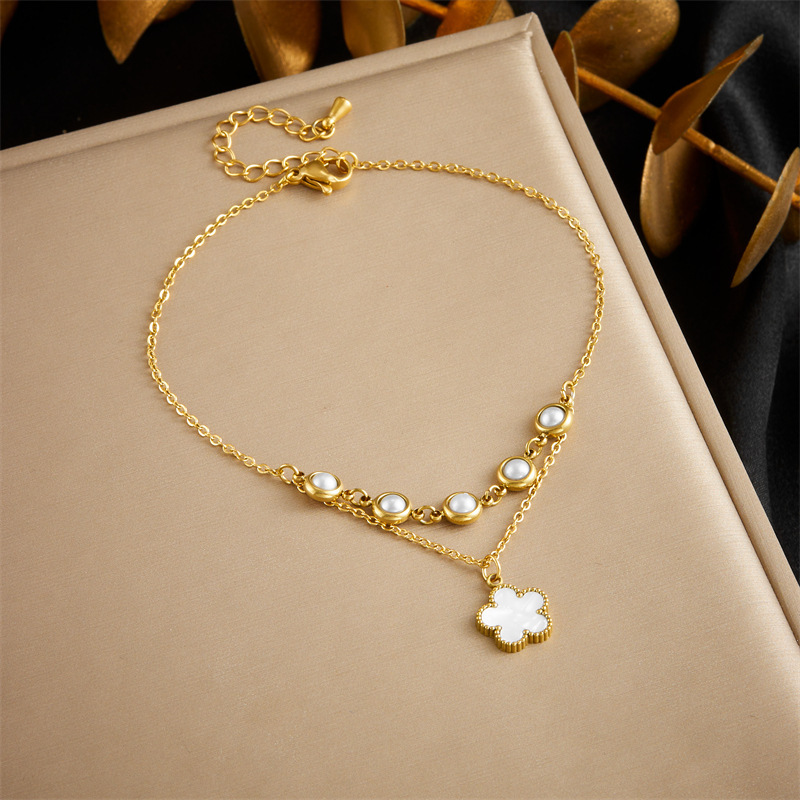 European and American cross-border fashion minimalist chain double-layered tassel five-pointed star tree of life pendant anklet