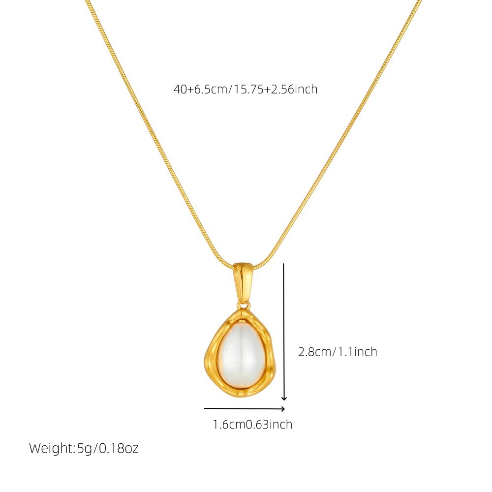 Cross-border fashion niche retro versatile teardrop-shaped pearl irregular pendant chain stainless steel women's necklace
