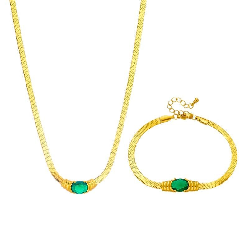 New European and American cross-border style minimalist high-end retro metal snake chain bracelet and necklace with faceted rhinestone inlay