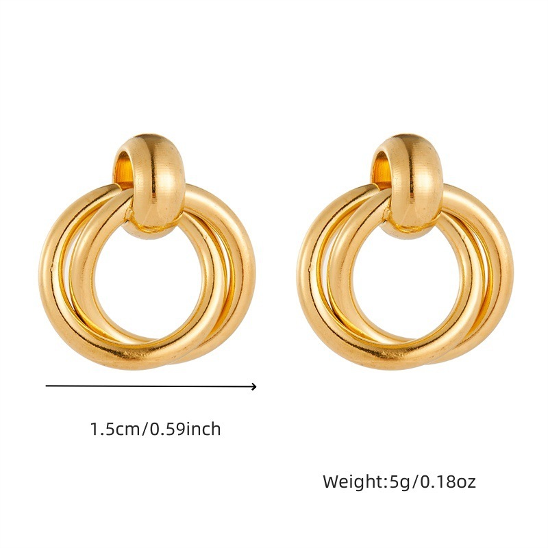 Korean style, trendy, unique geometric circle gold-plated stainless steel accessories, minimalist and cool style earrings