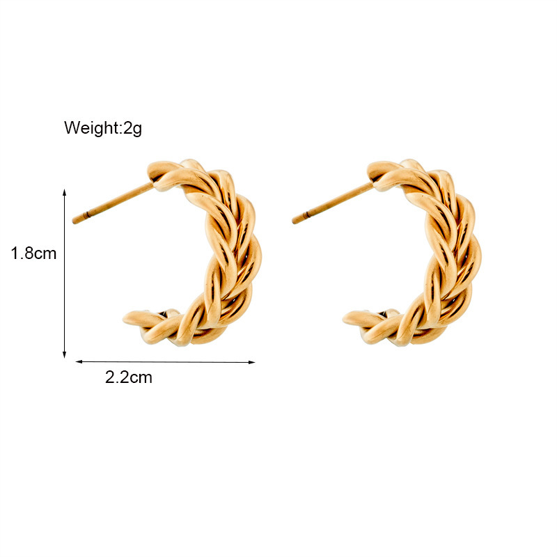 Stylish, versatile, and sophisticated minimalist woven cable knit gold-plated stainless steel earrings