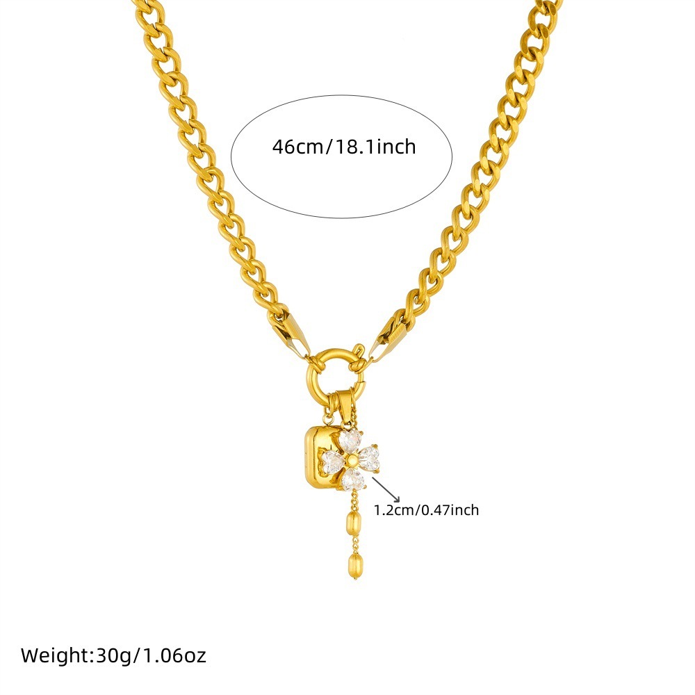 New cross-border fashion sweet and cool rhinestone-encrusted flower star square pendant tassel chain stainless steel jewelry set