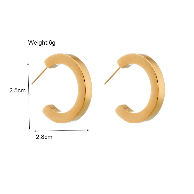 Niche fashion minimalist versatile metallic retro style high-end C-shaped three-dimensional titanium steel semi-circular simple stud earrings