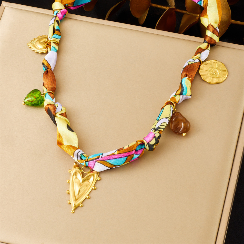 Cross-border popular elegant and versatile printed silk scarf, sexy leopard print, colorful flower drip heart sun pendant necklace