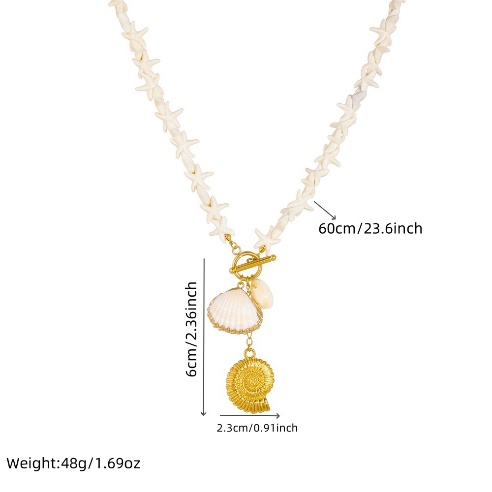 New European and American cross-border Bohemian style irregular OT buckle starfish beaded chain gold-plated seashell pendant necklace