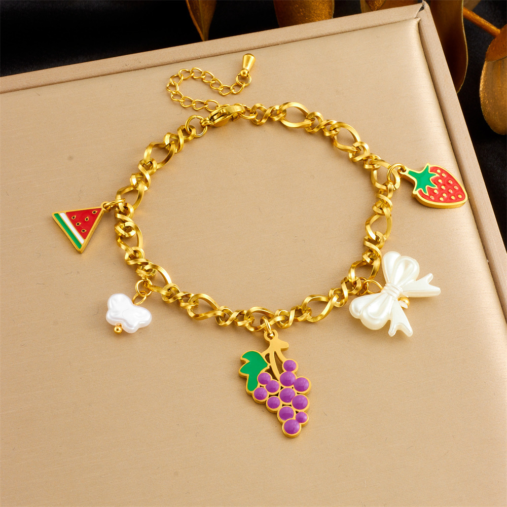 Cross-border fashion creative cartoon cute dripping fruit grape pineapple cherry bow seashell jewelry set