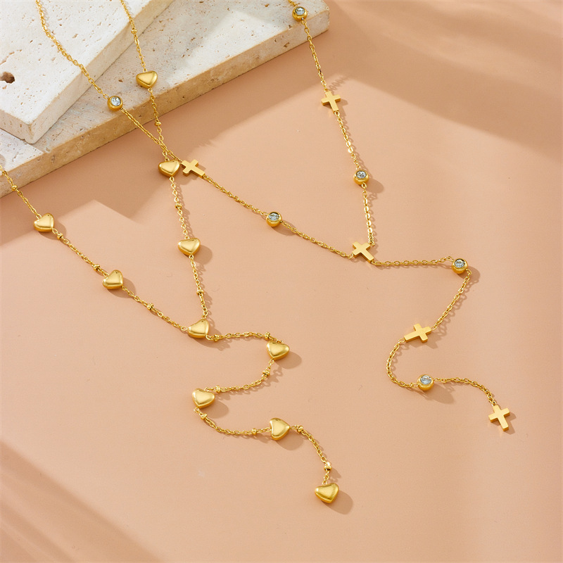 Cross-border fashion, simple and versatile, gold-plated stainless steel flower, butterfly, heart, Y-shaped chain bracelet necklace