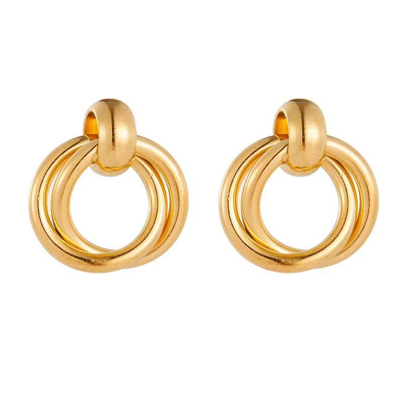 Korean style, trendy, unique geometric circle gold-plated stainless steel accessories, minimalist and cool style earrings