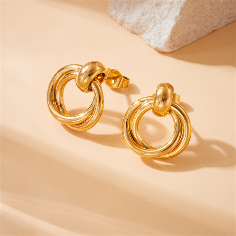 Korean style, trendy, unique geometric circle gold-plated stainless steel accessories, minimalist and cool style earrings