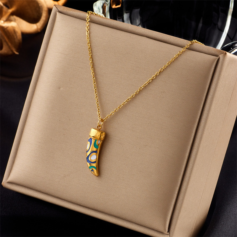 European and American style niche design retro high-end chain tassel stainless steel pearl beaded oil drop pendant necklace