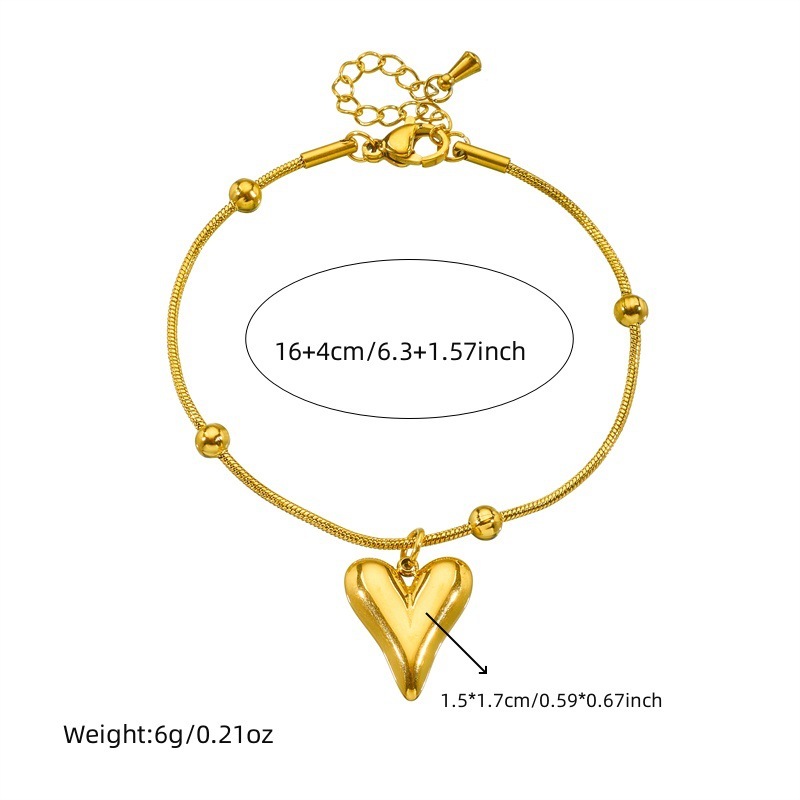 European and American style stainless steel beaded snake chain bamboo heart pendant, simple and versatile women's bracelet, earrings, necklace