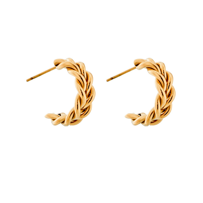 Stylish, versatile, and sophisticated minimalist woven cable knit gold-plated stainless steel earrings