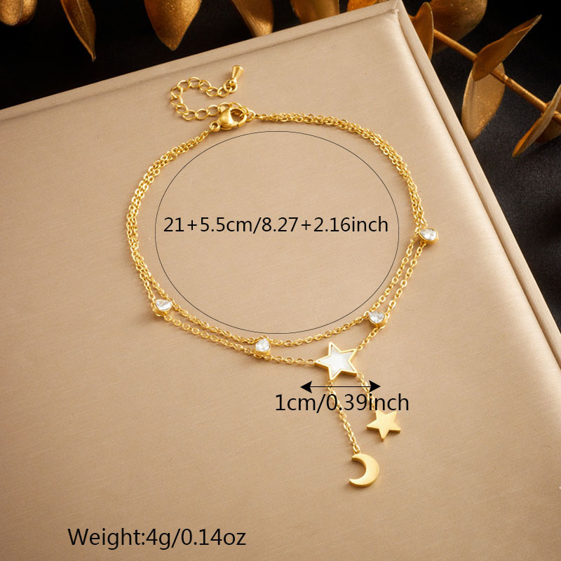 European and American cross-border fashion minimalist chain double-layered tassel five-pointed star tree of life pendant anklet