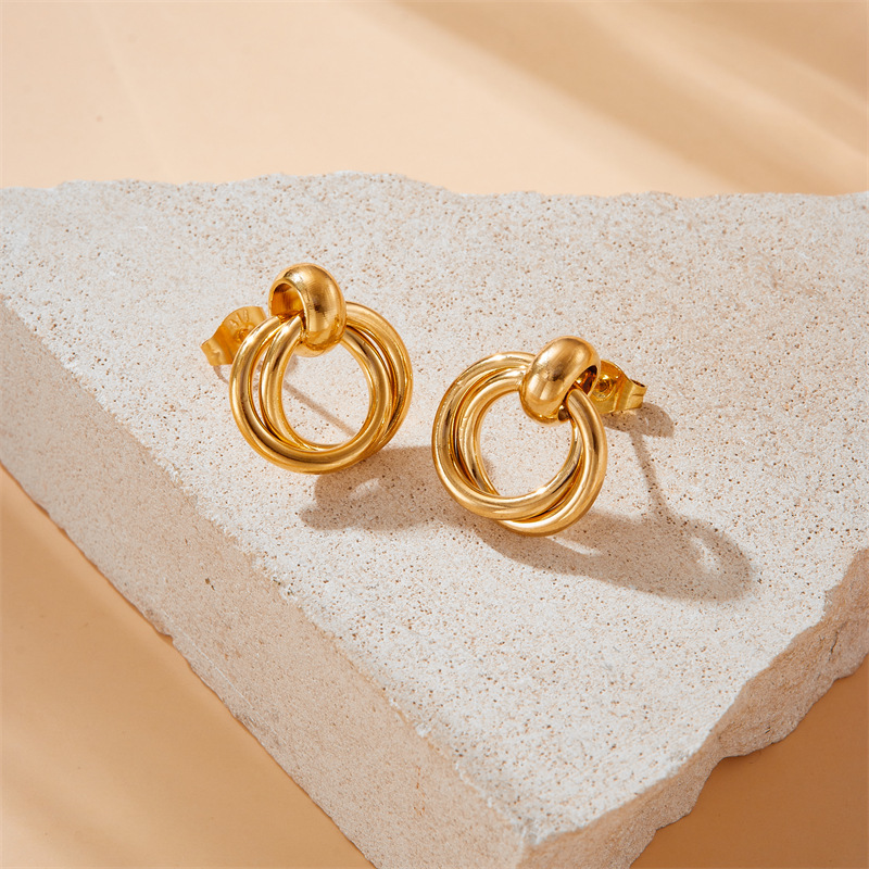 Korean style, trendy, unique geometric circle gold-plated stainless steel accessories, minimalist and cool style earrings