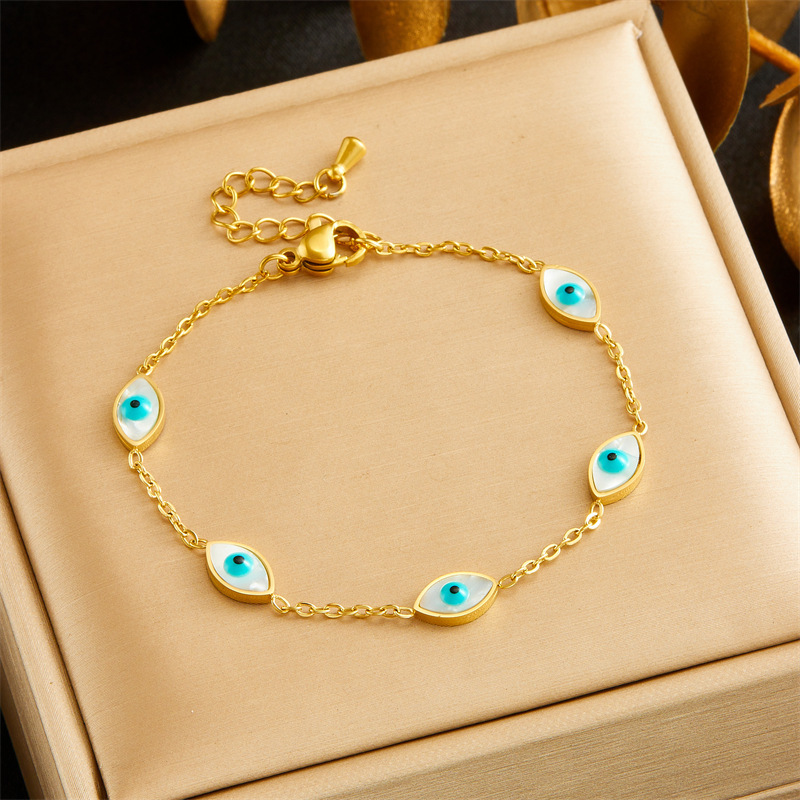 European and American retro high-end blue eye chain bracelet earring necklace stainless steel jewelry set
