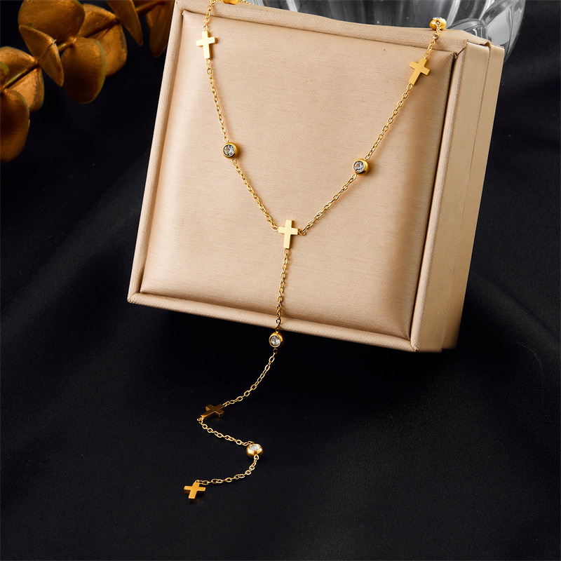 Cross-border fashion, simple and versatile, gold-plated stainless steel flower, butterfly, heart, Y-shaped chain bracelet necklace