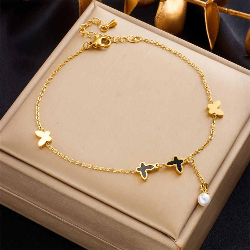 European and American cross-border fashion minimalist chain double-layered tassel five-pointed star tree of life pendant anklet