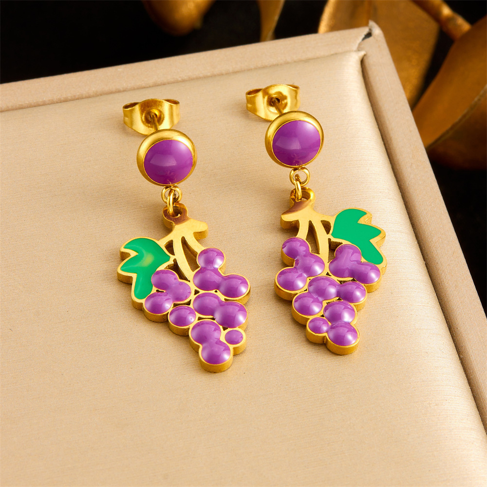 Cross-border fashion creative cartoon cute dripping fruit grape pineapple cherry bow seashell jewelry set
