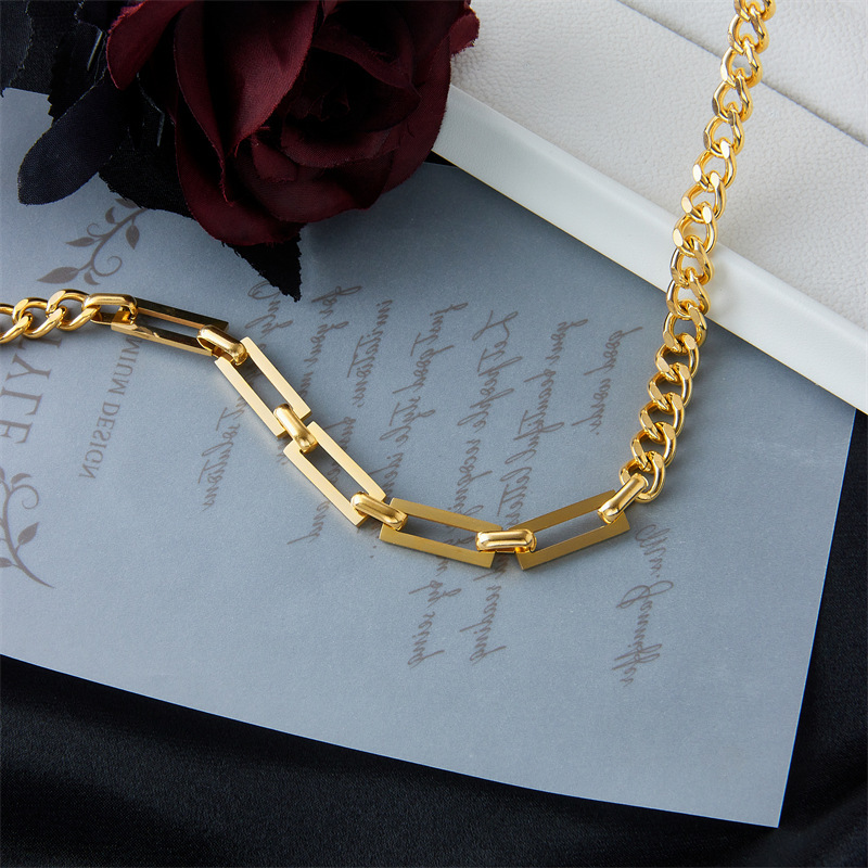 European and American fashion niche design asymmetrical chain metal heavy industry punk hip hop style titanium steel jewelry necklace