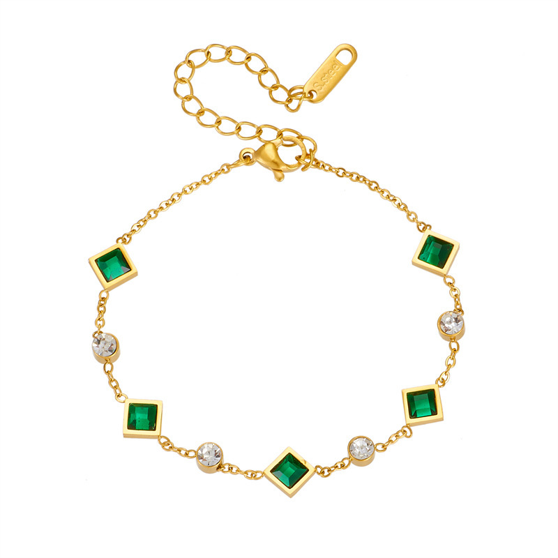 Niche, fashionable, and subtly luxurious emerald-cut cubic zirconia minimalist jewelry bracelet.