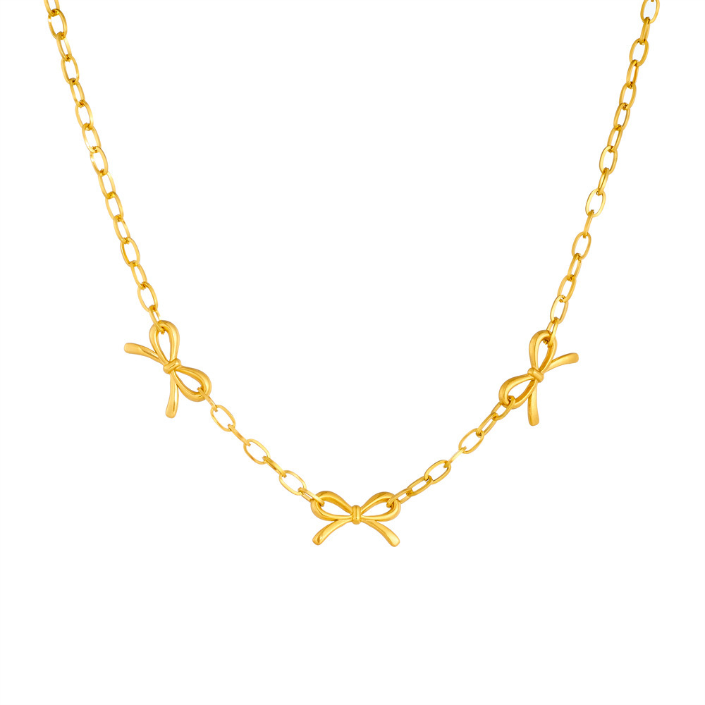 Cross-border fashion minimalist punk retro metal gold-plated stainless steel cross chain bow accessory necklace